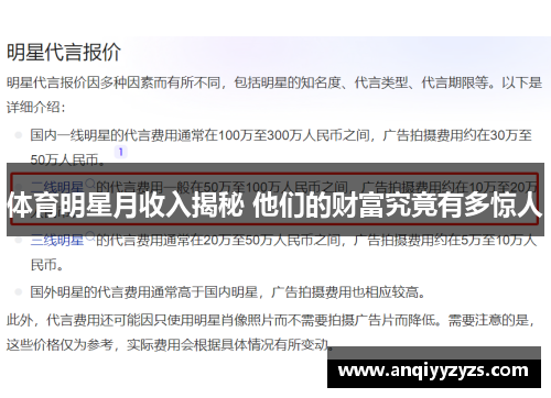 体育明星月收入揭秘 他们的财富究竟有多惊人